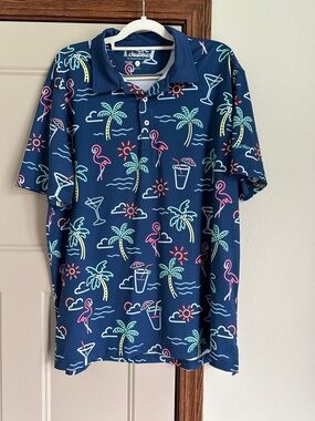 Like New! Chubbies Navy Tropical The Neon Light Golf Polo Shirt Size Large Men’s